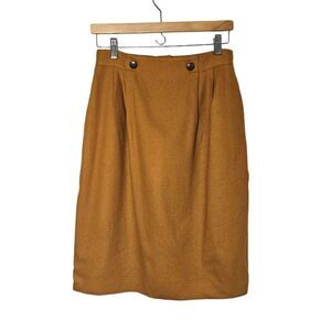VTG Jones New York Pencil Skirt Wool 12 Mustard Academia  Preppy Button Short